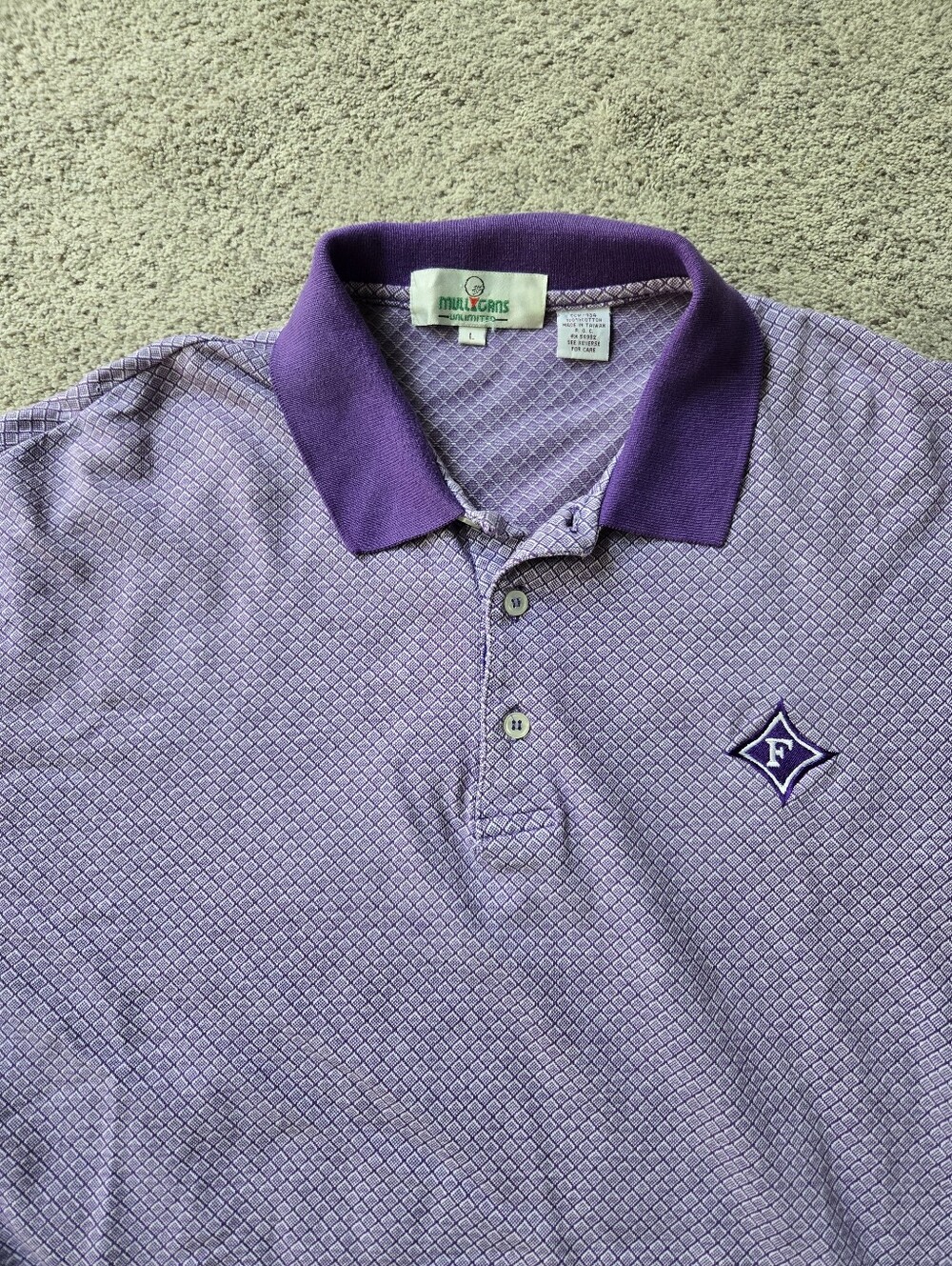Mulligans Unlimited Men's Purple Patterned Polo Shirt Size Large